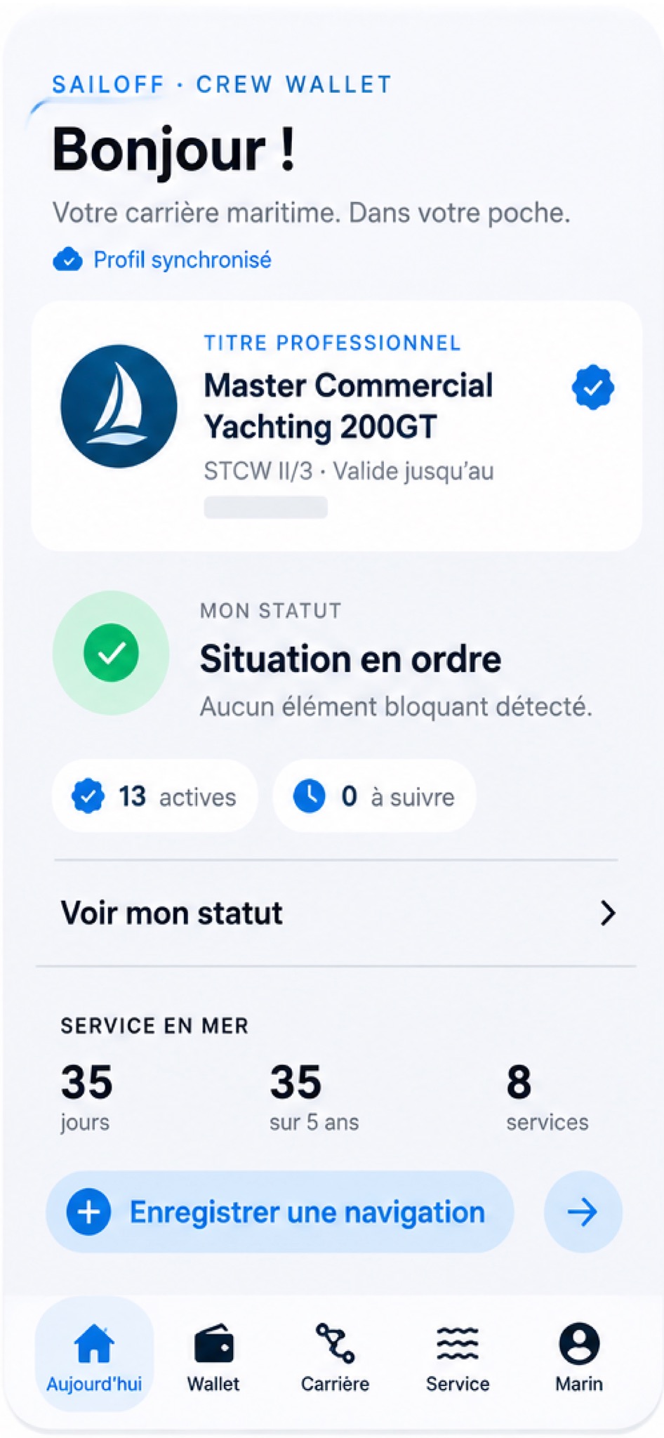 Écran Aujourd'hui Crew Wallet